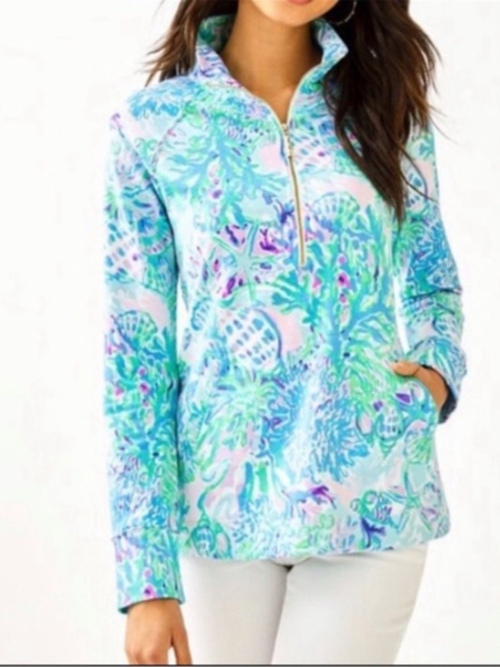 Lilly Pulitzer Skipper Popover‎ Blue Pink Sea Coral - size small